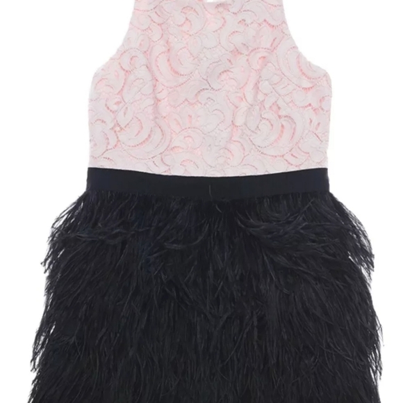 Milly Girls Minu Ostrich Feather Pink Black Formal Cocktail Dress, Size 8 - Picture 8 of 8